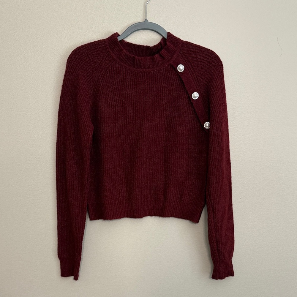 Pink Lily Burgundy Sweater with Button Detail